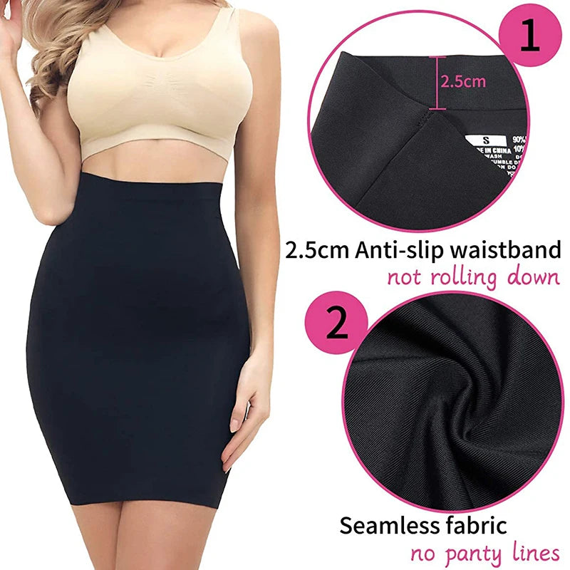 High Waist Tummy Control Slips Women Seamless Skirt Half Slip Underwear Shapewear Body Shaper Butt Lifter Petticoat Underskirt