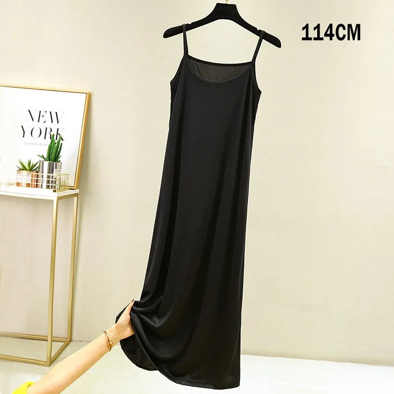 Full Slips Under Dress Women Summer Plus Size Sleeveless Satin Petticoat Underskirt Spaghetti Strap Women Sling Dress