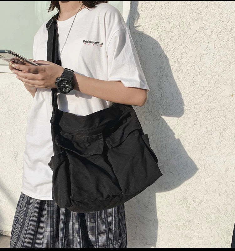 Women Vintage Handbag Canvas Teenager Shoulder Tote Bags Messenger Bags Ladies Casual Handbag Crossbody Purse