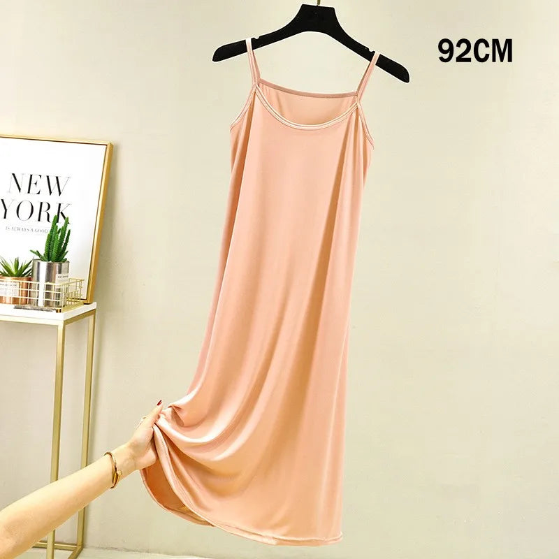 Full Slips Under Dress Women Summer Plus Size Sleeveless Satin Petticoat Underskirt Spaghetti Strap Women Sling Dress