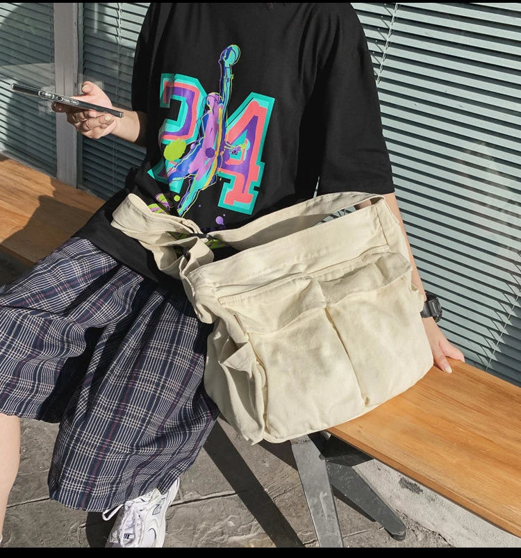 Women Vintage Handbag Canvas Teenager Shoulder Tote Bags Messenger Bags Ladies Casual Handbag Crossbody Purse