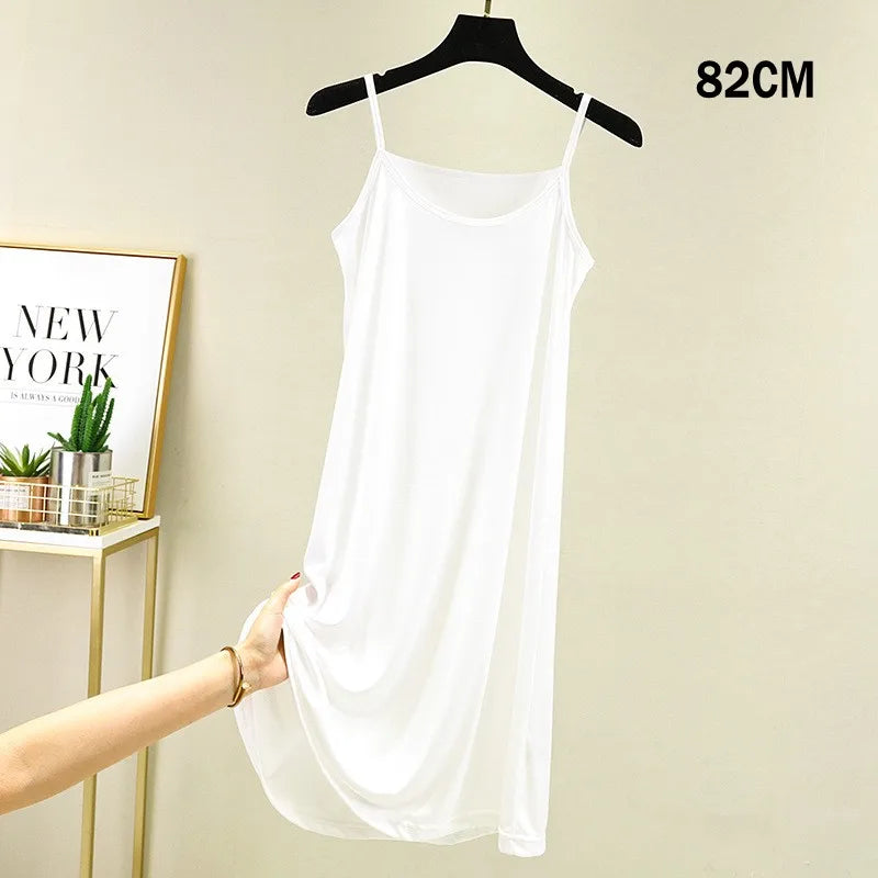 Full Slips Under Dress Women Summer Plus Size Sleeveless Satin Petticoat Underskirt Spaghetti Strap Women Sling Dress