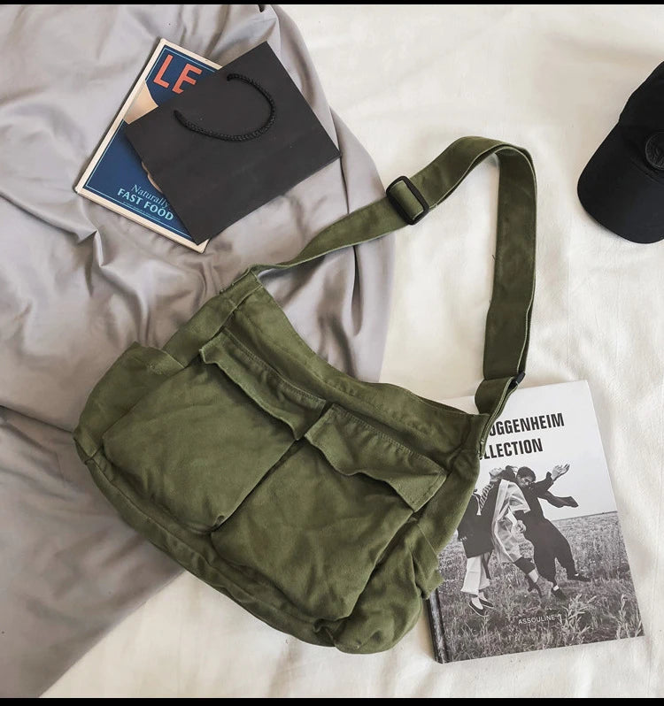 Women Vintage Handbag Canvas Teenager Shoulder Tote Bags Messenger Bags Ladies Casual Handbag Crossbody Purse