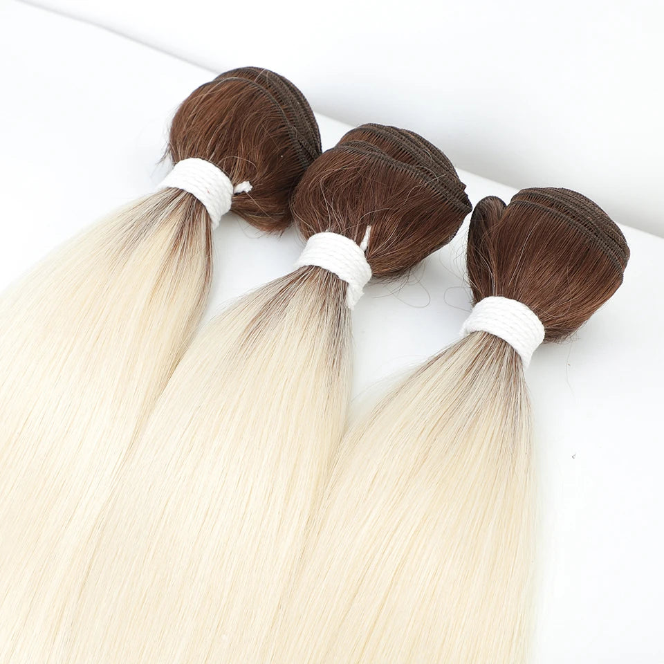 Straight Hair Bundles Extensions Smooth Ombre Hair Weaving 36Inch Super Long Synthetic Straight Hair Bundles Full to End