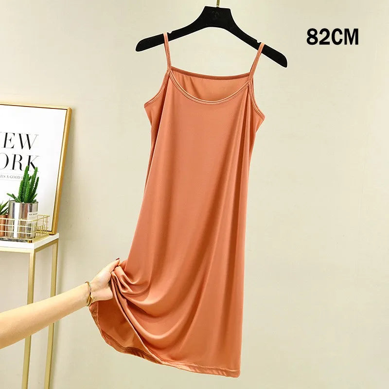 Full Slips Under Dress Women Summer Plus Size Sleeveless Satin Petticoat Underskirt Spaghetti Strap Women Sling Dress