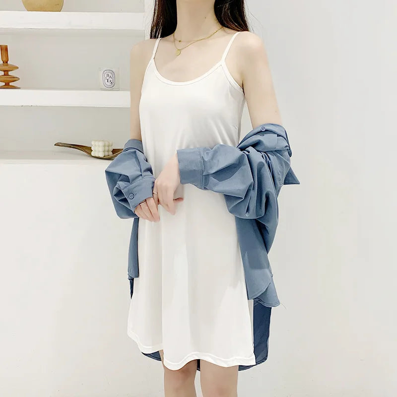 Full Slips Under Dress Women Summer Plus Size Sleeveless Satin Petticoat Underskirt Spaghetti Strap Women Sling Dress