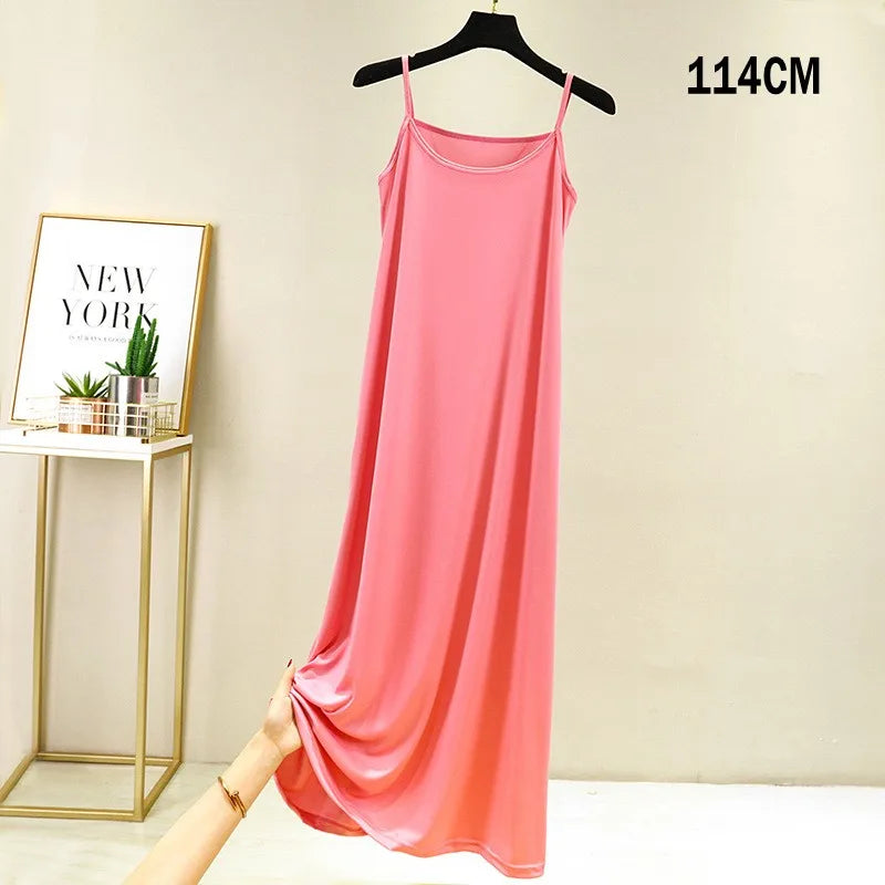 Full Slips Under Dress Women Summer Plus Size Sleeveless Satin Petticoat Underskirt Spaghetti Strap Women Sling Dress