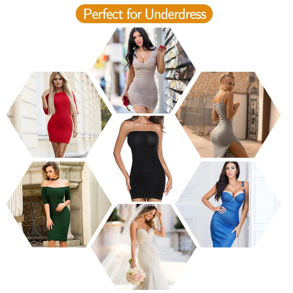 Women Shapewear Strapless Full Slips for Under Dresses Tummy Control Slips Slimming Skirts Full Body Shaper Underwear