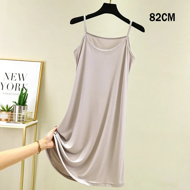 Full Slips Under Dress Women Summer Plus Size Sleeveless Satin Petticoat Underskirt Spaghetti Strap Women Sling Dress