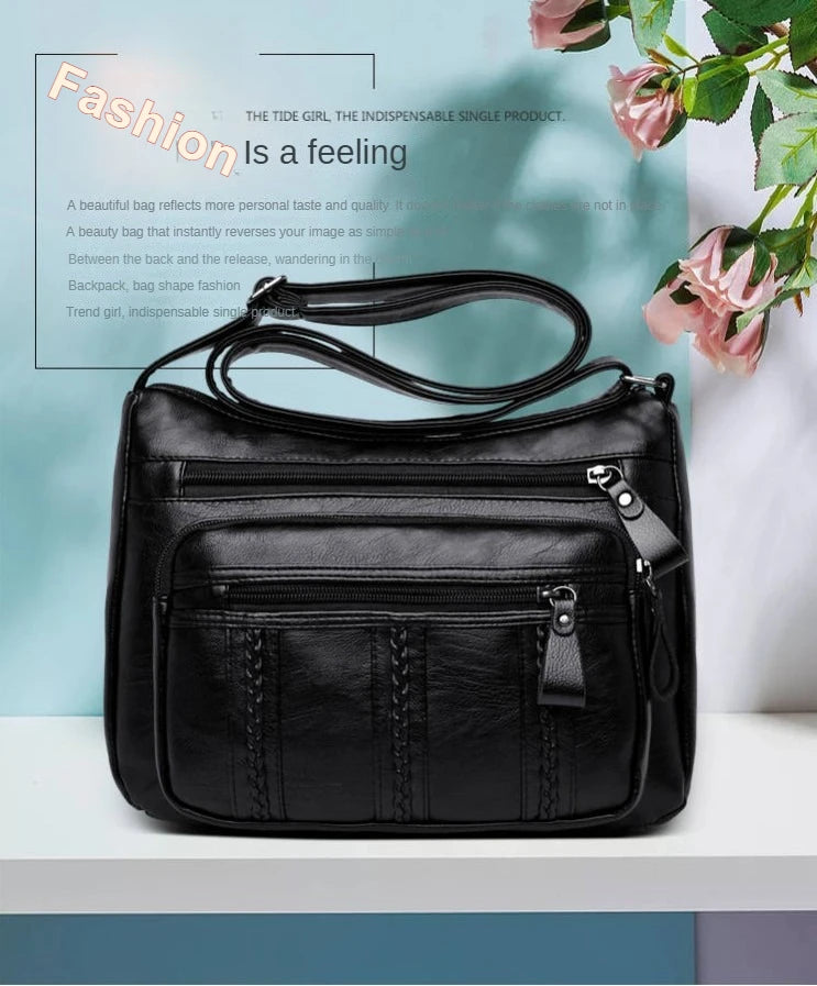 Women's bag Pu multilayered soft leather ladies fashion simple shoulder bags mom's bags crossbody bags