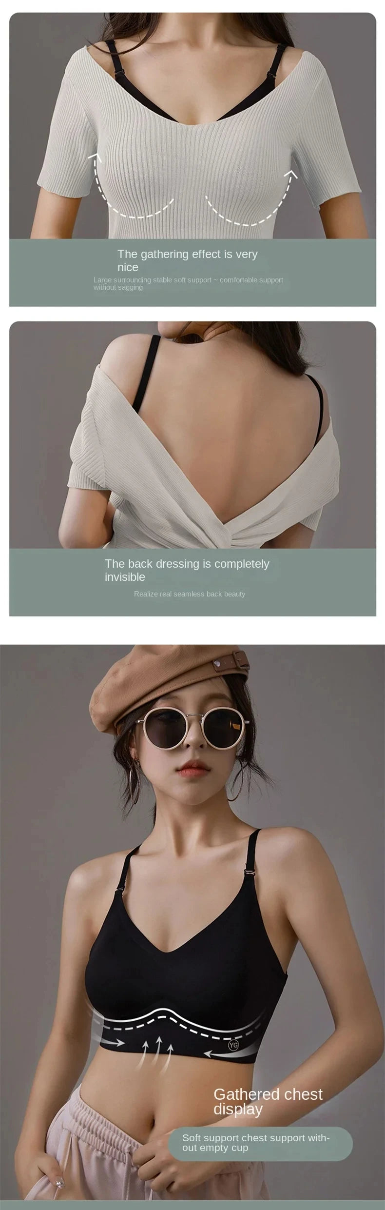 Clearance_UBAU Summer Sexy Bra Women's Slim U-shaped Seamless Backless Underwear Triangle Cup Gathering Bra Women's Sexy Lingeri