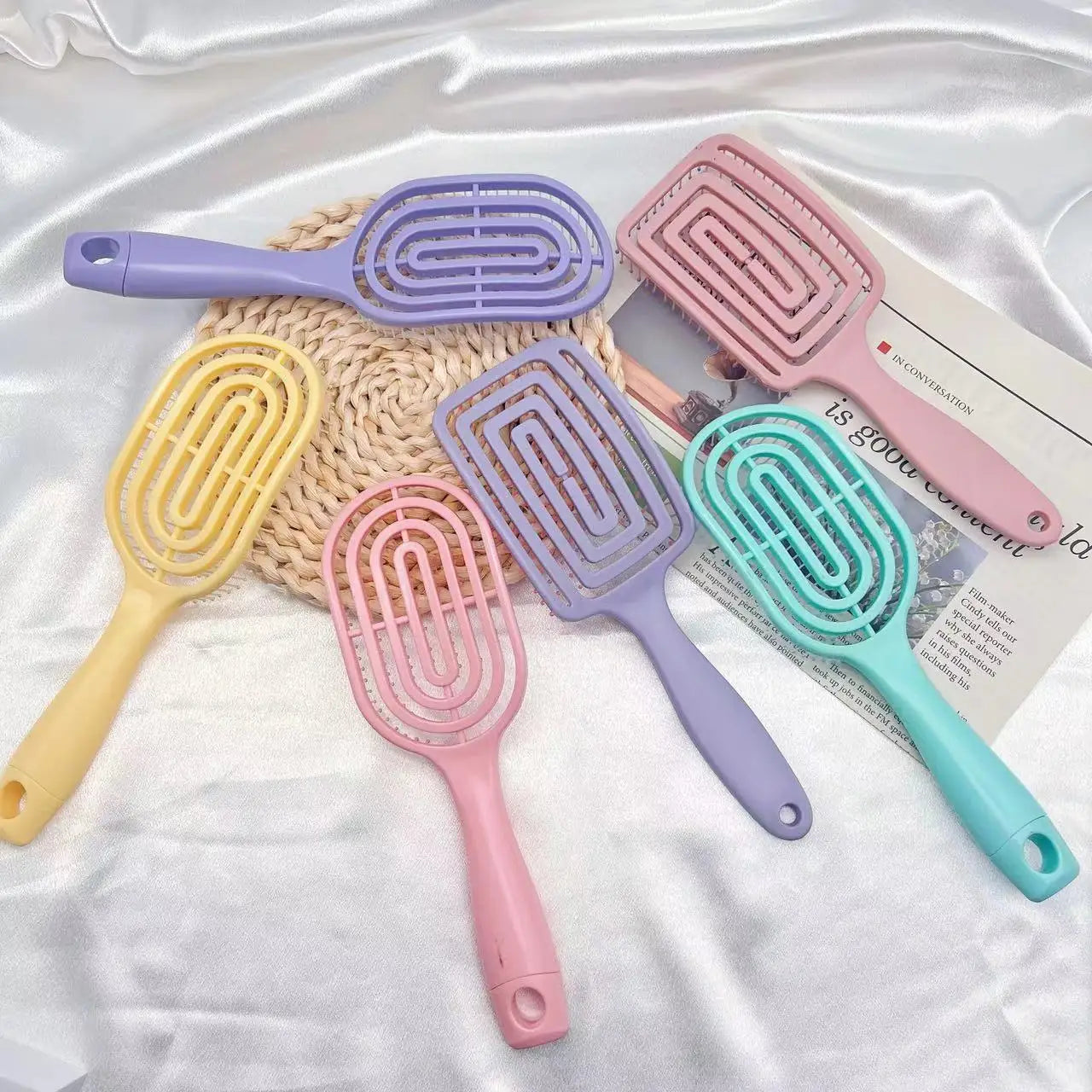 INS hair comb for women comb pink&purple Nordic style Elastic comb Macaron color Fluffy high cranial comb Massage comb for woman