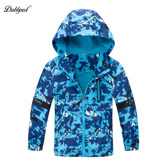 Dubbped Boys Coat Spring Winter Fleece Jacket Boys Windproof Raincoat Children Long Sleeve Hooded Clothes Windbreaker Outerwear