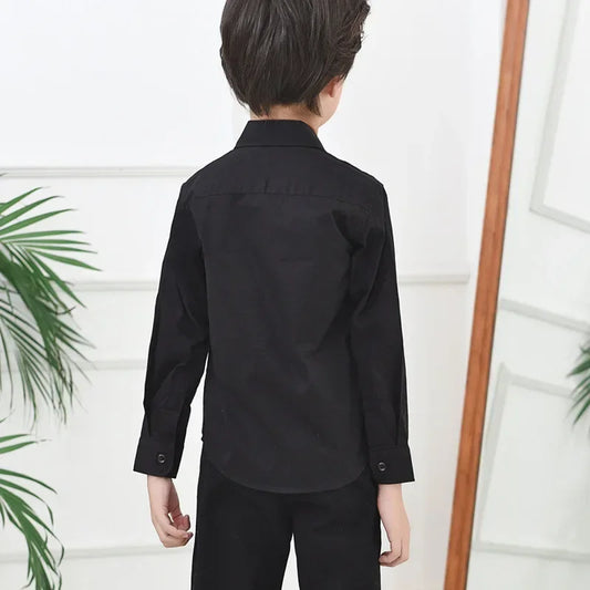 Boys Black Shirt Cotton Long Sleeve Spring Autumn Children's Boys Dress Tops School Uniform for Boys Girls Blouse