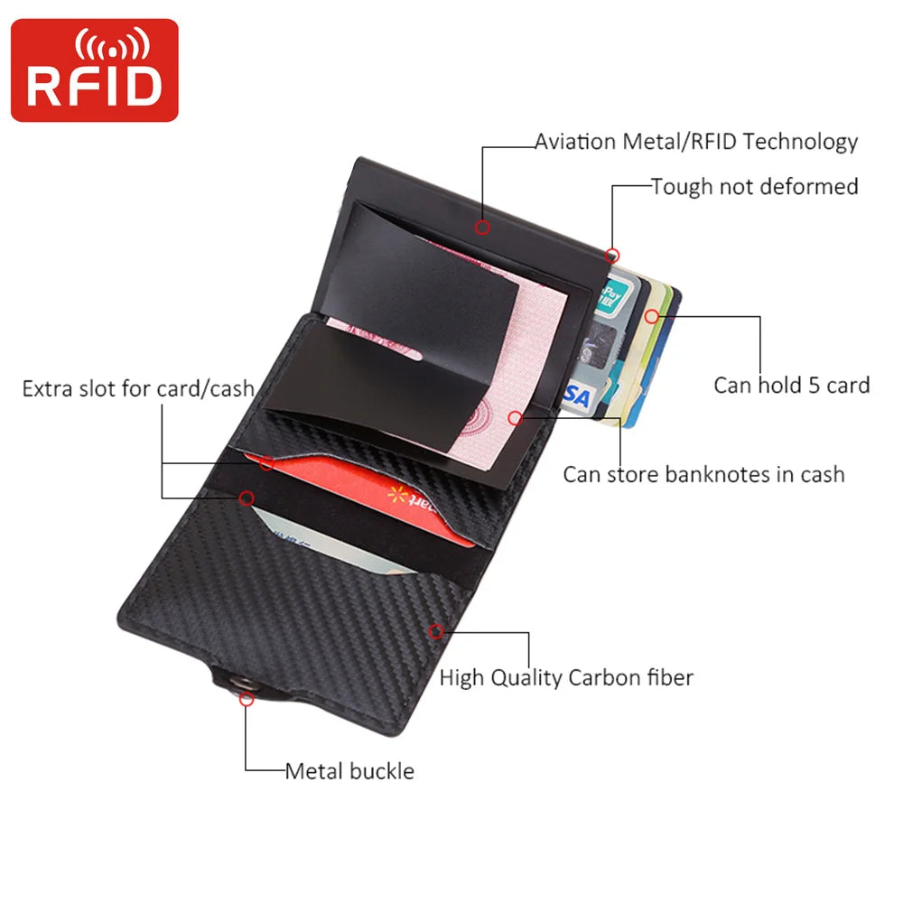 Carbon Fiber Rfid Blocking Men ID Credit Card Holders Wallet Leather Metal Business Bank CreditCard Cardholder Case Carteras