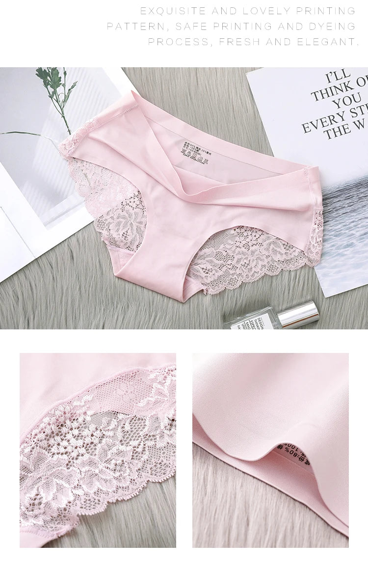 4Pcs Women's Panties Exquisite Lace Underwear Silk Satin Sexy Seamless Girls Lingerie Female Briefs Plus Size Comfort Underpants