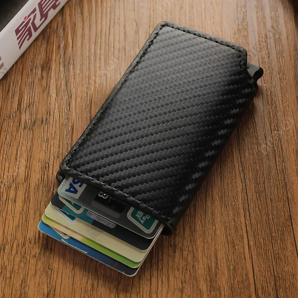 Rfid Credti Card Holders Men Wallets Anti Theft Carbon Fiber Bank Cardholder Case Slim Thin Smart Wallet Pop Up Black Walet New