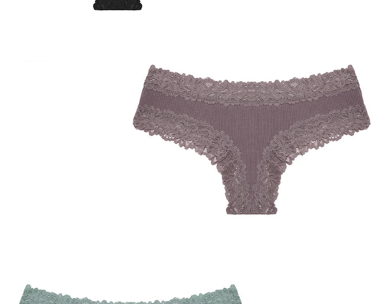 3/5PCS Lace Seamless Cotton Panties Ribbed Brazilian Pants Low Waist Women Panties Breathable Girls Underwear Plus Size Lingerie