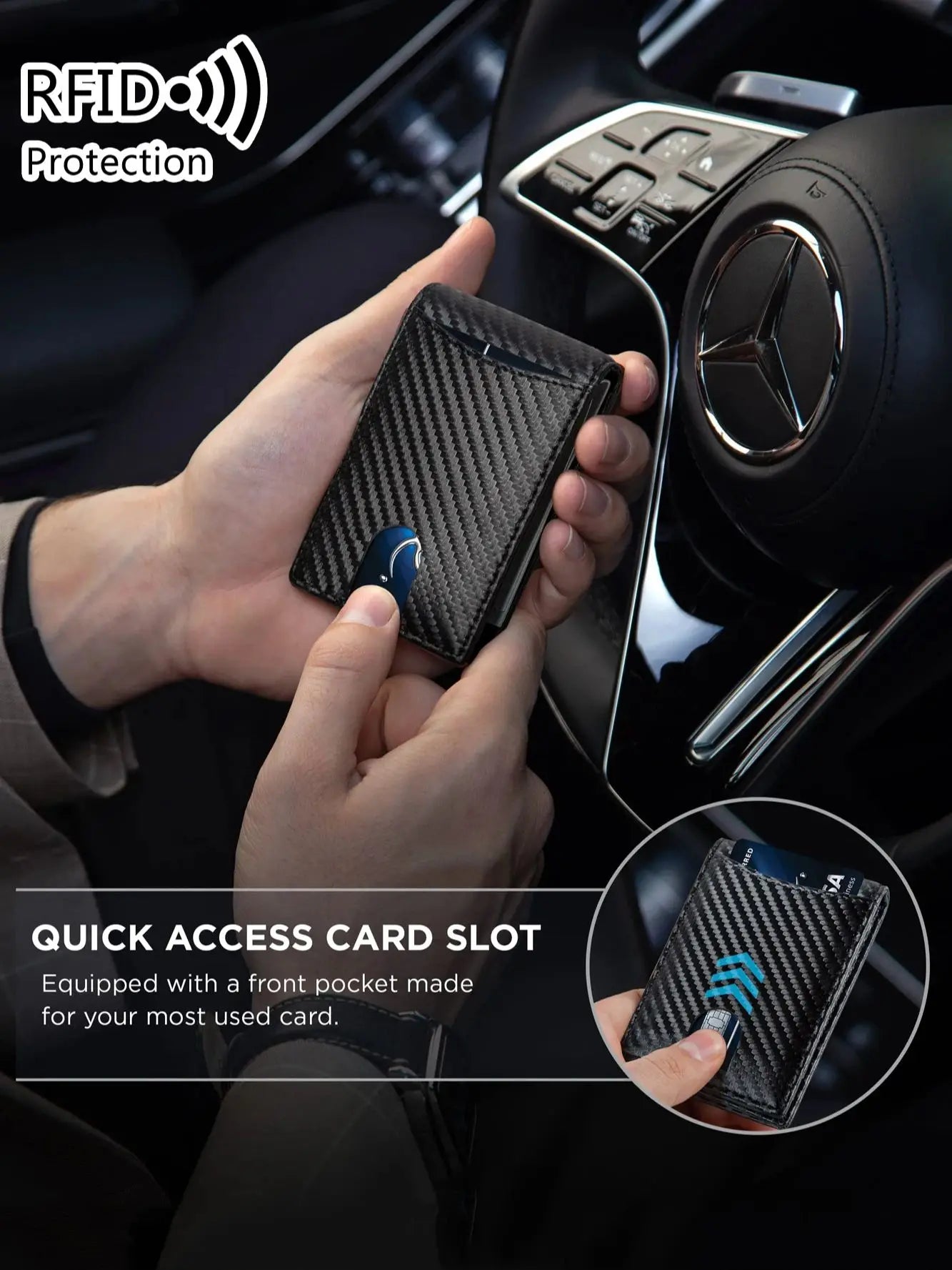 RFID carbon fiber men's wallet multifunctional ultra-thin mini 7-card slot/short card bag large capacity portable men's wallet