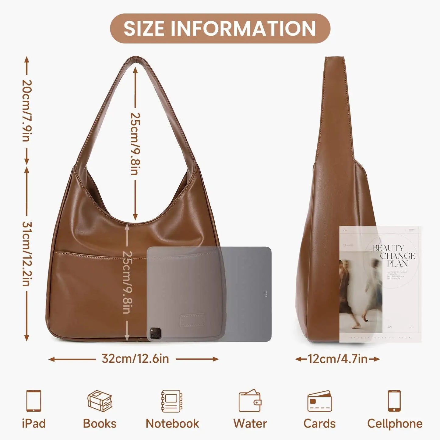 1pcs Leather Tote Purse Stylish Casual Trendy Large Soft Shoulder Bag
