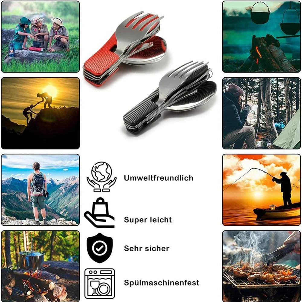 Foldable camping utensil set-multi-functional knife, fork, spoon combo for outdoor activities and sports camping picnic travel