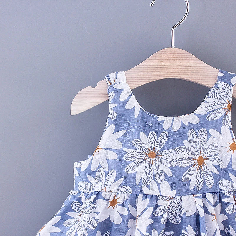 Summer New Girl Fashion Dress Small Chrysanthemum Hanging Strap Big Bow Princess Dress Party Dress 0-3 Years Old