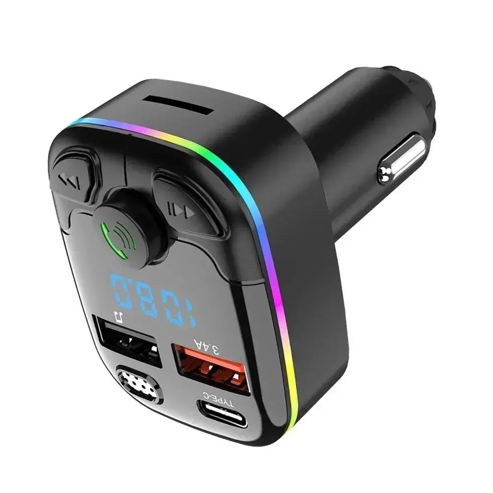 Car FM Transmitter PD Type-C Dual USB Ambient Player MP3 Bluetooth 5.0 Fast Charger Type-C Wireless Light Handsfree PD