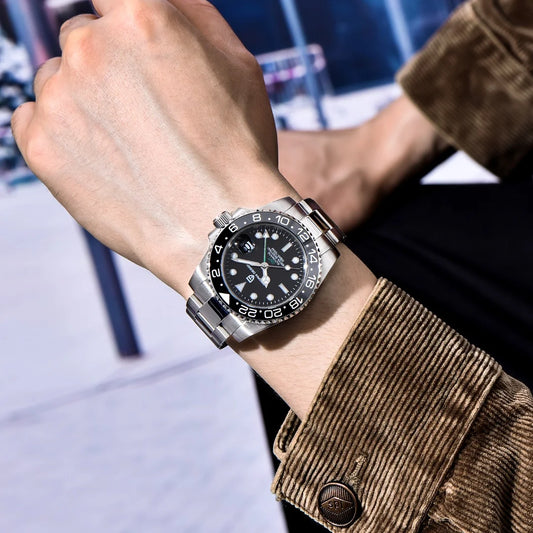 PAGANI DESIGN GMT Watches Men's Luxury Automatic Mechanical Wristwatch Sapphire Glass 40MM Stainless Steel Waterproof Watch