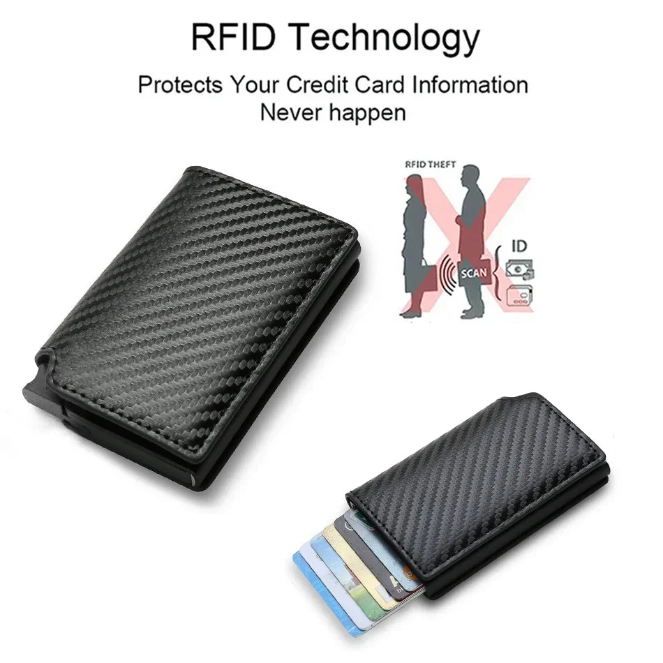 Rfid Credti Card Holders Men Wallets Anti Theft Carbon Fiber Bank Cardholder Case Slim Thin Smart Wallet Pop Up Black Walet New