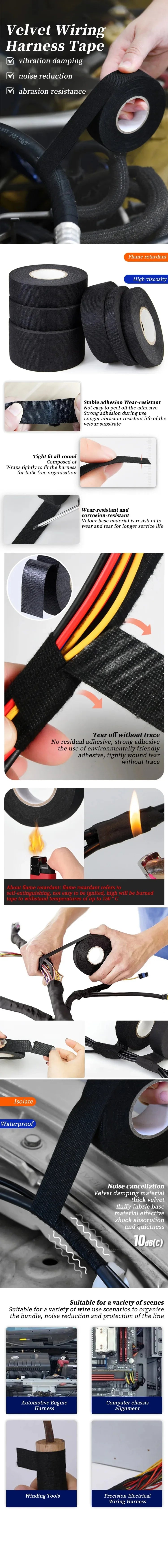 Electrical Insulating Tape Heat Resistant Harness Tape 9/15/50MM Car Cable Harness Wiring Loom Protection Waterproof Tape