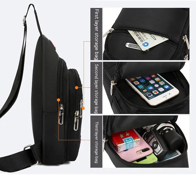 OutDoor Travel Fashion Mens CrossBorder Small Chest Polyester Shoulder Bag Trend Leisure.
