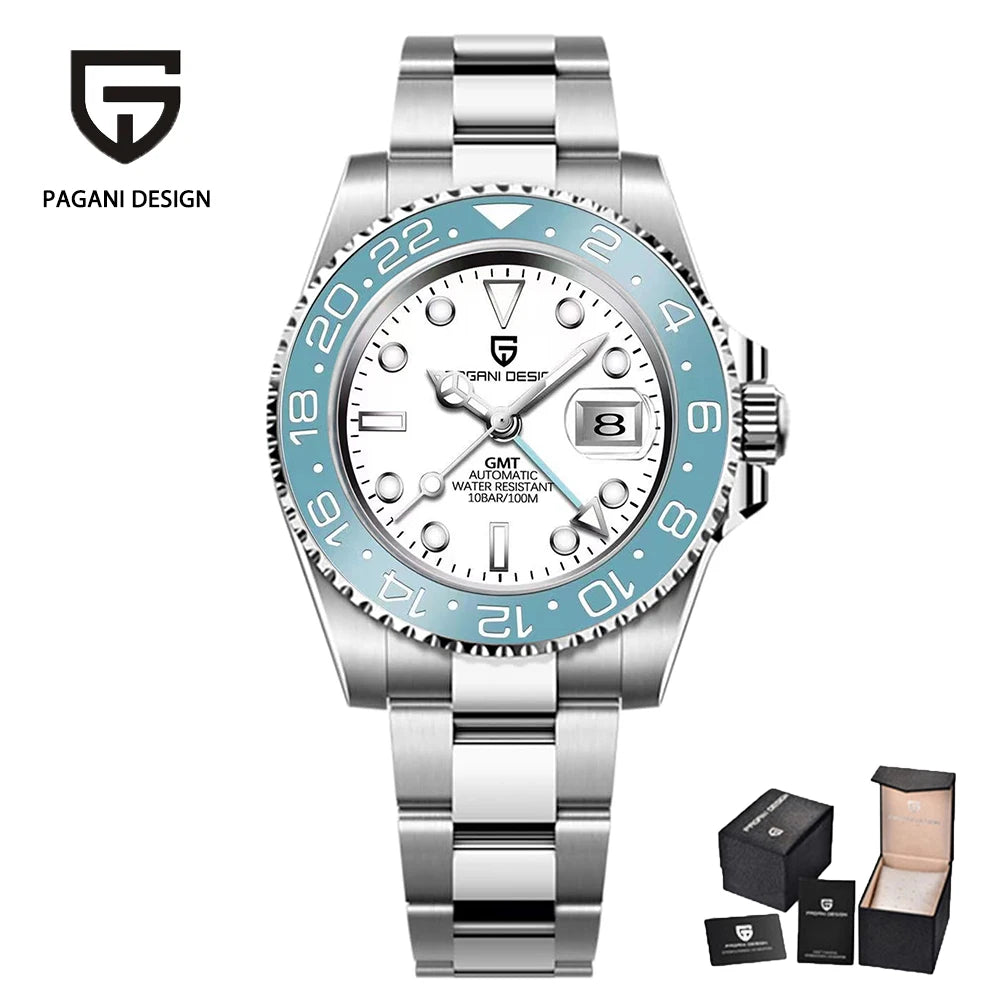 PAGANI DESIGN GMT Watches Men's Luxury Automatic Mechanical Wristwatch Sapphire Glass 40MM Stainless Steel Waterproof Watch