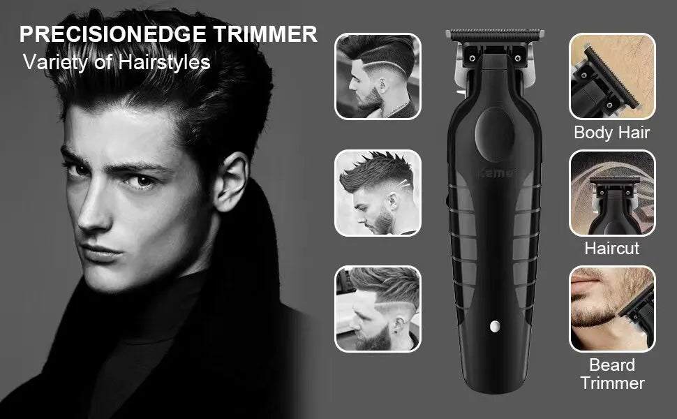 Kemei Men's Cordless Hair Clipper USB Rechargeable Electric Hair Clipper Zero Gap Trimmer Electric Hair Cutting Machine KM-2299