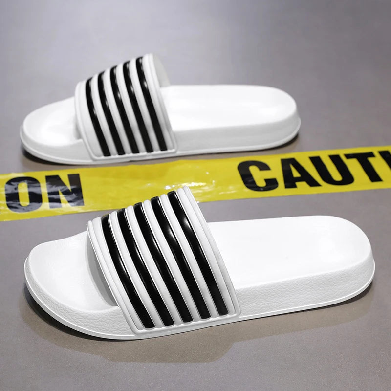 Men Shoes Women Slippers Stripes Pool Slides Summer Men Slippers Couple Beach Plus Size Sandals 46 48 Non-slip Shoes Home Slides