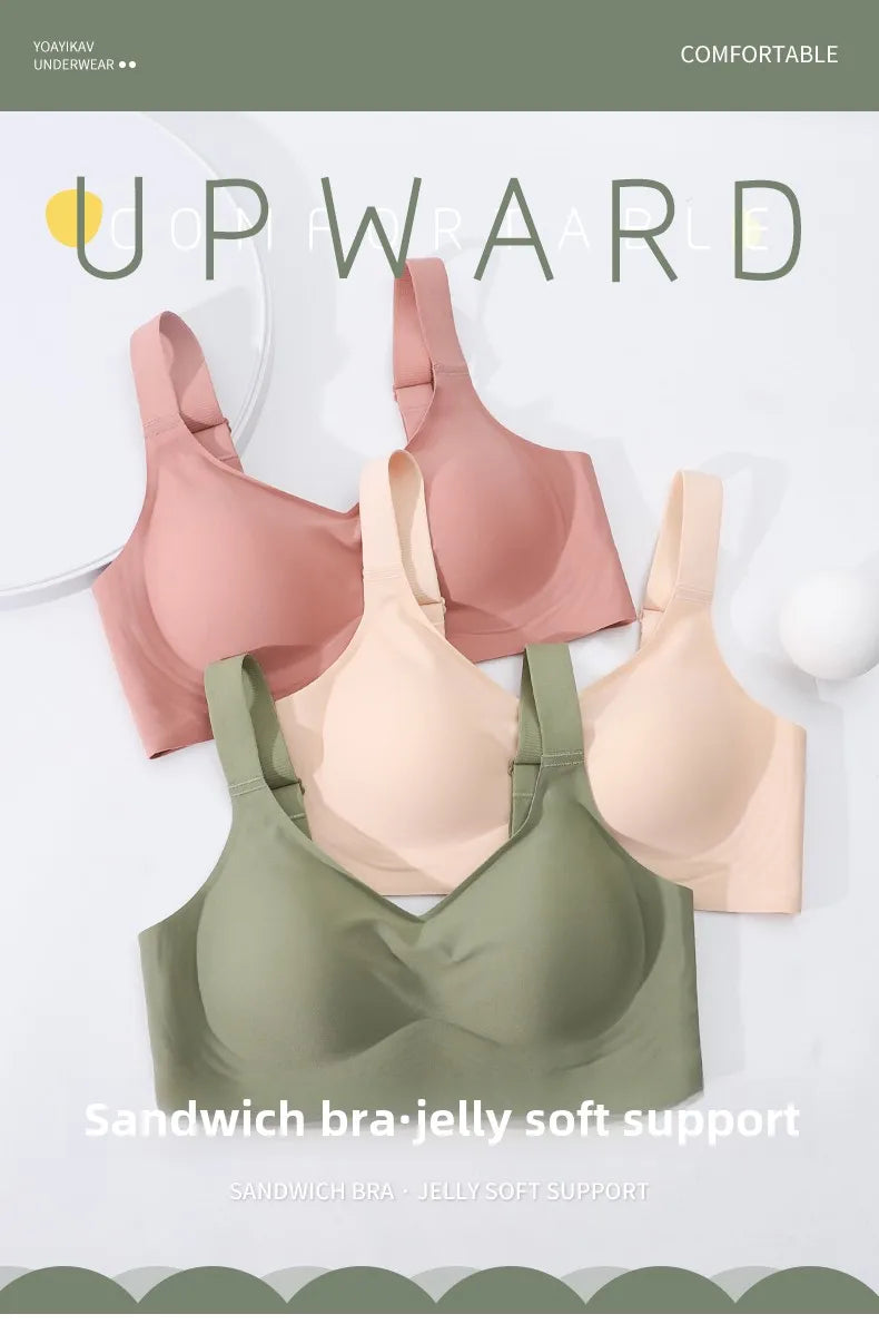 3D Jelly Strip Soft Support Bra Push-up Pair Top Support Seamless Bra Women's Thin Bra with Large Breasts and Small Breasts