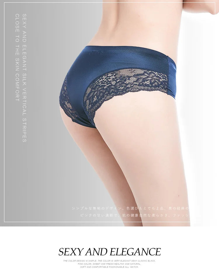 4Pcs Women's Panties Exquisite Lace Underwear Silk Satin Sexy Seamless Girls Lingerie Female Briefs Plus Size Comfort Underpants