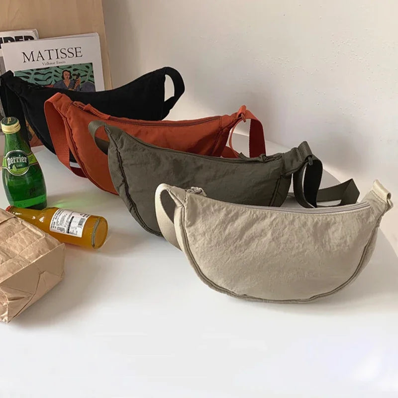 New Simple and Casual Solid Color Nylon Large Capacity Women's Dumpling Bag Shoulder Bag for Travel and Commuting