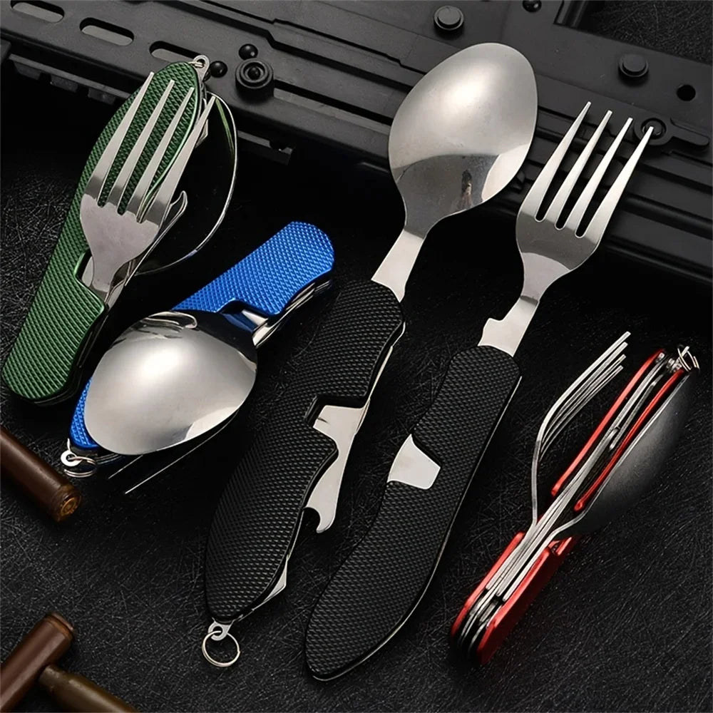 Foldable camping utensil set-multi-functional knife, fork, spoon combo for outdoor activities and sports camping picnic travel