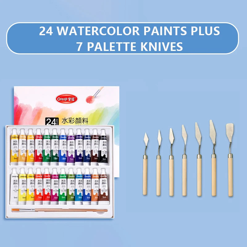 Watercolor Paint Set Art Painting Tools for Students Painting Beginners 12 Colors Washable 24 Colors