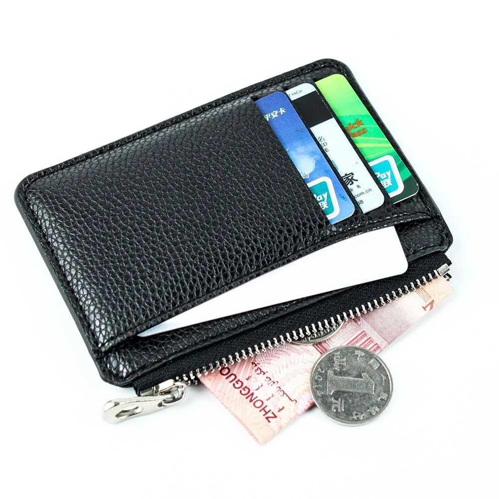 Mini Zipper Card Bag Slim ID Bank Purse Wallet Credit Organizer Portable Small Slim Ultra-thin Short Purse for Men Black