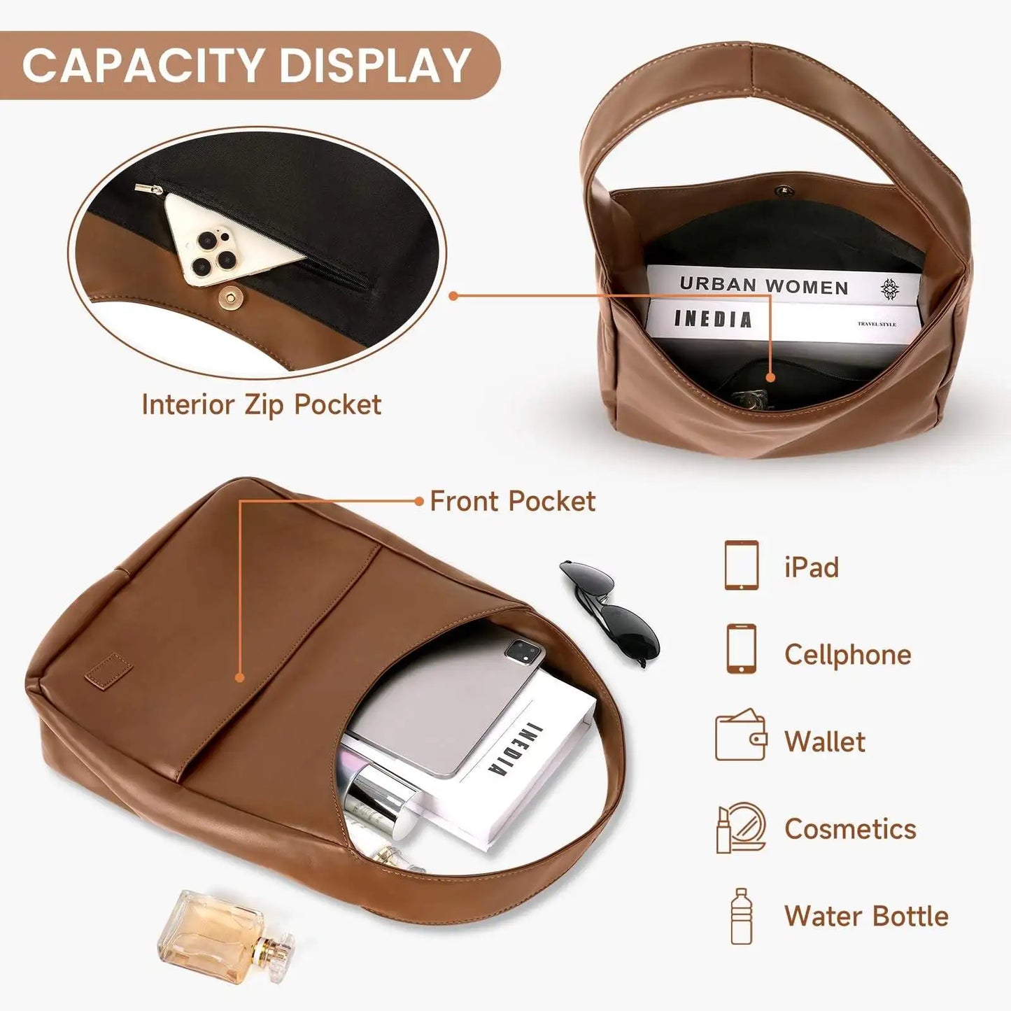 1pcs Leather Tote Purse Stylish Casual Trendy Large Soft Shoulder Bag