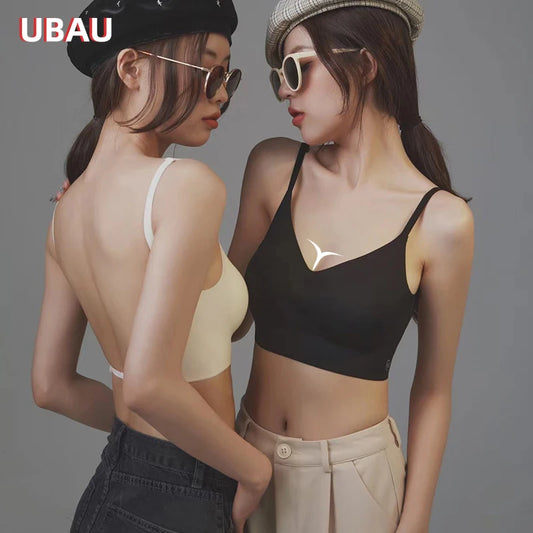 Clearance_UBAU Summer Sexy Bra Women's Slim U-shaped Seamless Backless Underwear Triangle Cup Gathering Bra Women's Sexy Lingeri