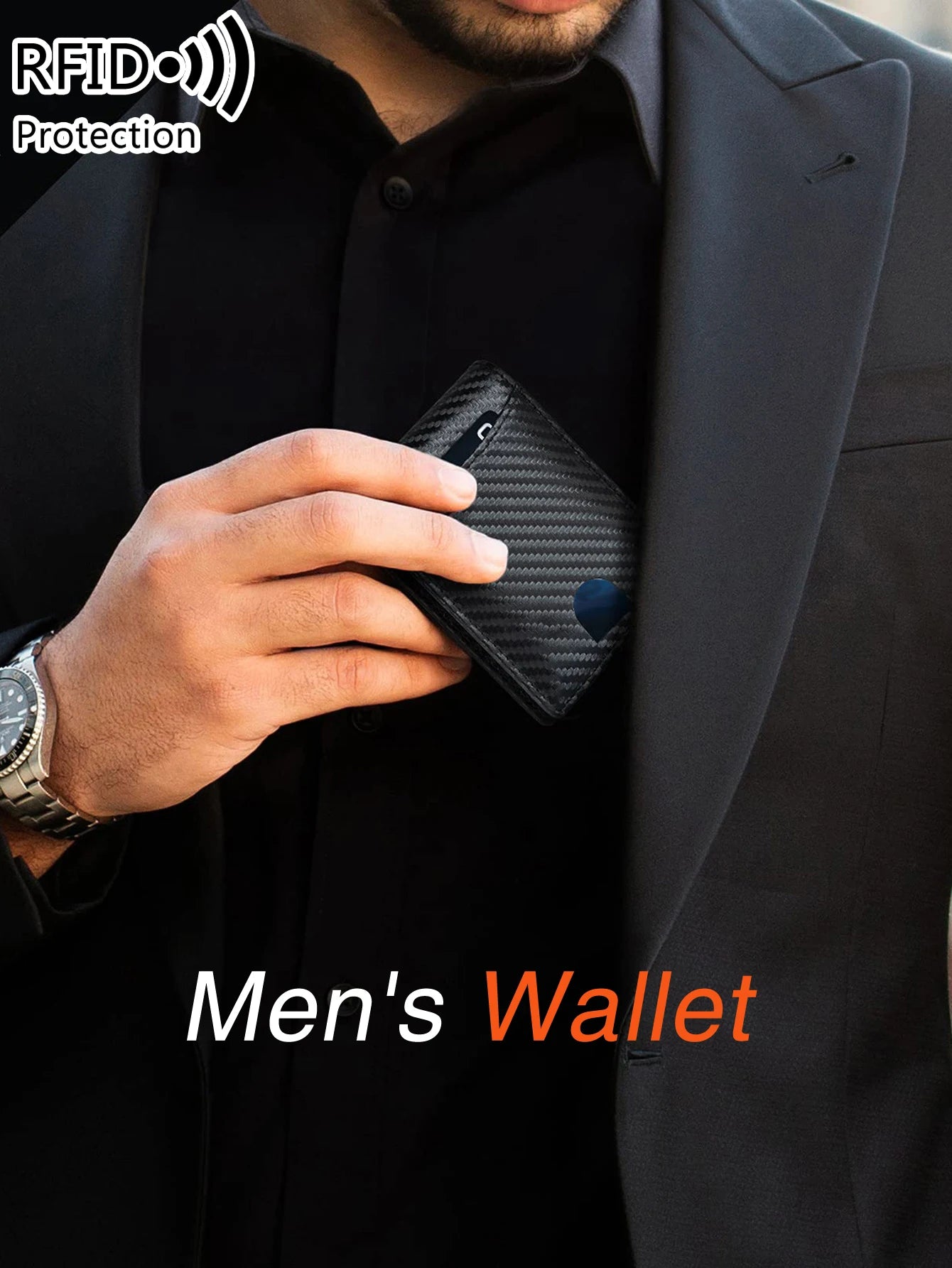RFID carbon fiber men's wallet multifunctional ultra-thin mini 7-card slot/short card bag large capacity portable men's wallet