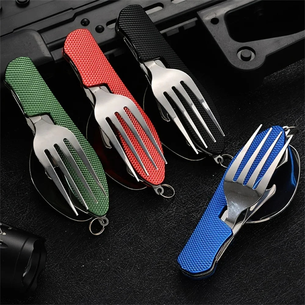 Foldable camping utensil set-multi-functional knife, fork, spoon combo for outdoor activities and sports camping picnic travel