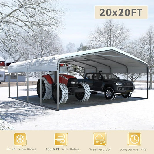 Metal Carport, Car Ports 20x20 Heavy Duty for Snow, Carports with Innovative Assembly Structure, Metal Garage Shelter, Sheds