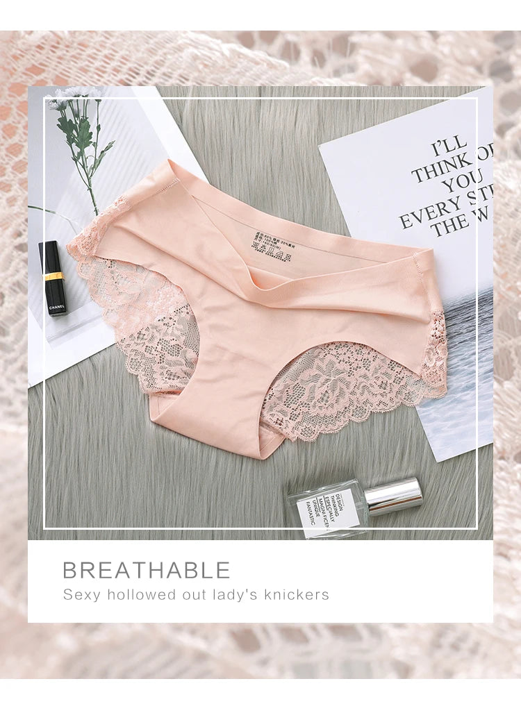4Pcs Women's Panties Exquisite Lace Underwear Silk Satin Sexy Seamless Girls Lingerie Female Briefs Plus Size Comfort Underpants