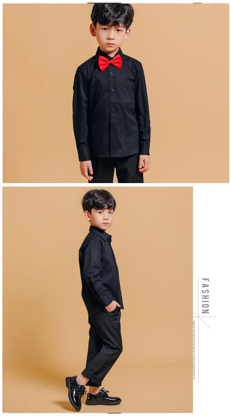 Boys Black Shirt Cotton Long Sleeve Spring Autumn Children's Boys Dress Tops School Uniform for Boys Girls Blouse