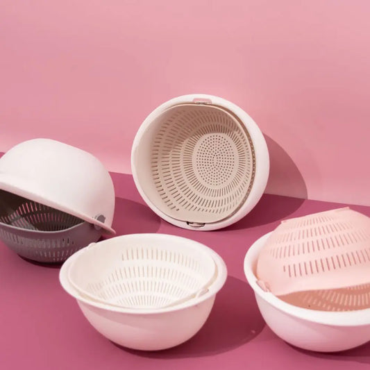 Creative Multifunctional Draining Basket Double Kitchen Fruit And Vegetable Round Plastic Dishwashing Basket