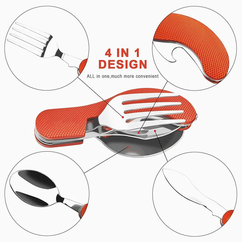 Foldable camping utensil set-multi-functional knife, fork, spoon combo for outdoor activities and sports camping picnic travel