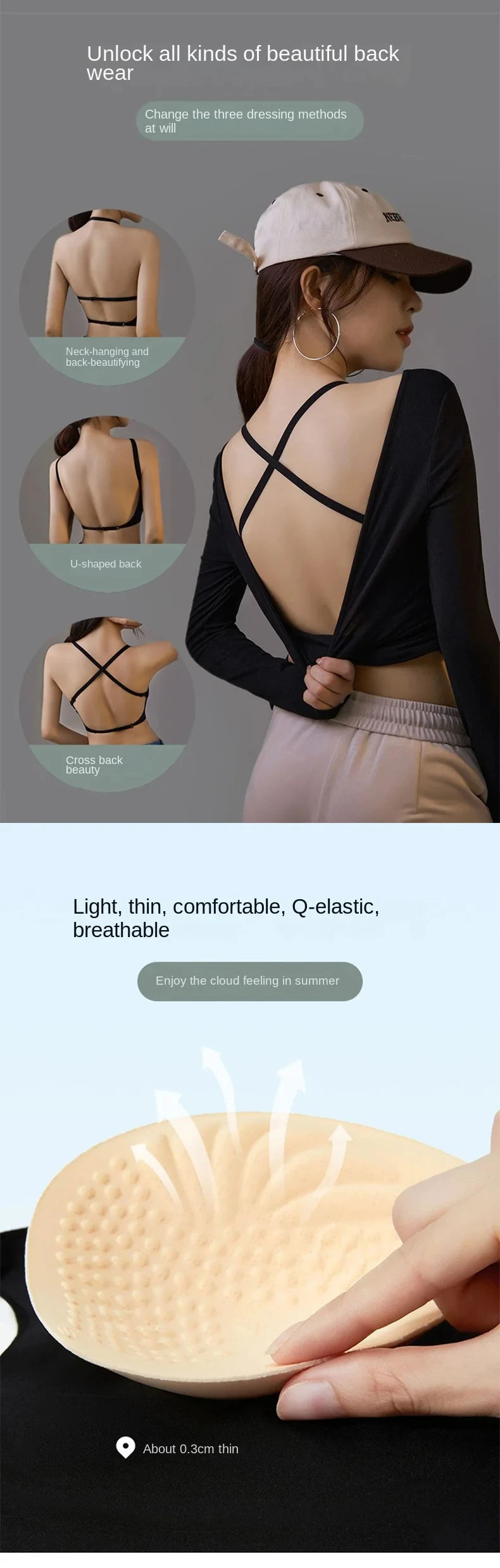 Clearance_UBAU Summer Sexy Bra Women's Slim U-shaped Seamless Backless Underwear Triangle Cup Gathering Bra Women's Sexy Lingeri